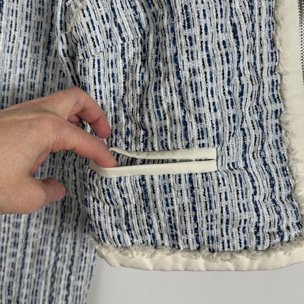 Adam Lippes Tweed Cropped Jacket Womens Size 10 Blue Silk Blend‎ $395 USD Coat - Picture 12 of 16